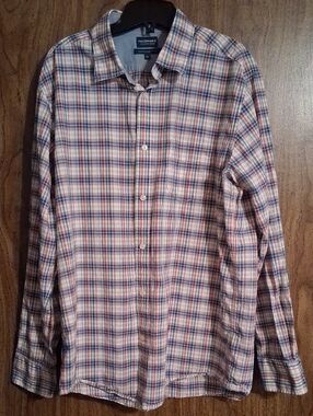 Faconnable Plaid Button-Down Shirt in Blue, Red & White
